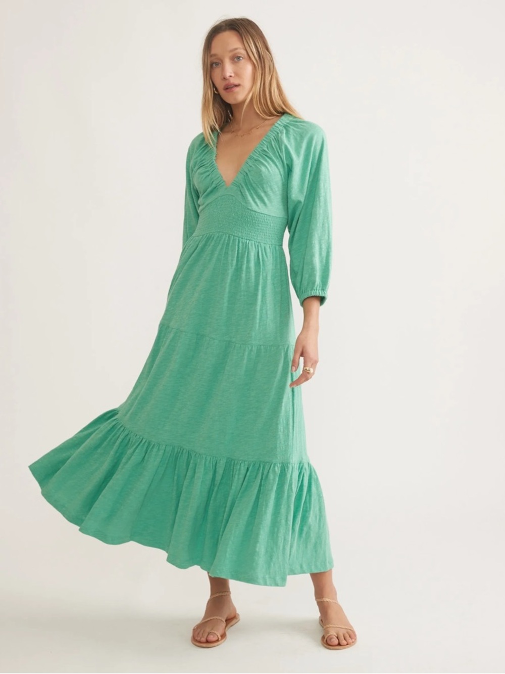 Marine Layer Florence Vintage Slub Midi Dress Extra Small tiered ruched